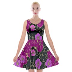 Floral Pattern Background Velvet Skater Dress