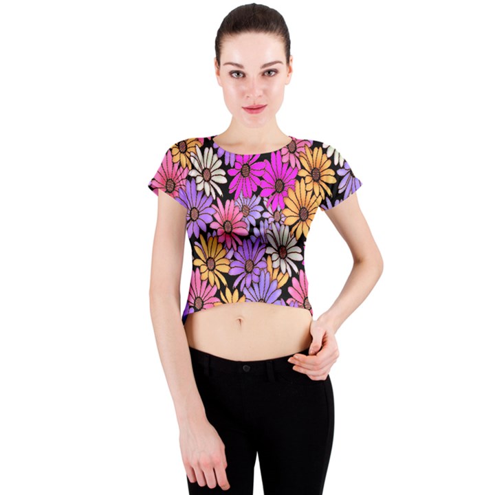 Floral Pattern Crew Neck Crop Top