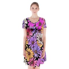 Floral Pattern Short Sleeve V-neck Flare Dress