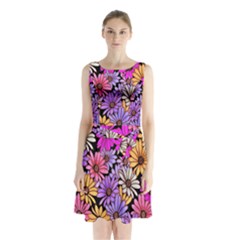 Floral Pattern Sleeveless Chiffon Waist Tie Dress