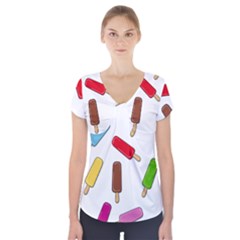 Ice Cream Pattern Short Sleeve Front Detail Top