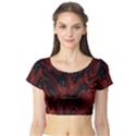 Fractal Red Black Glossy Pattern Decorative Short Sleeve Crop Top (Tight Fit) View1