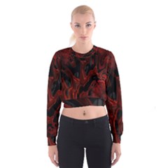 Fractal Red Black Glossy Pattern Decorative Women s Cropped Sweatshirt