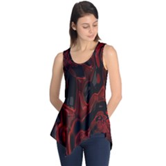 Fractal Red Black Glossy Pattern Decorative Sleeveless Tunic