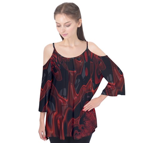 Fractal Red Black Glossy Pattern Decorative Flutter Tees by Amaryn4rt