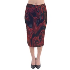 Fractal Red Black Glossy Pattern Decorative Velvet Midi Pencil Skirt