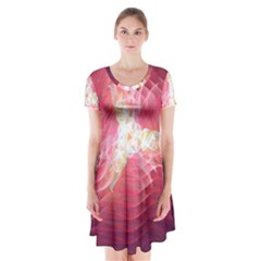 Fractal Red Sample Abstract Pattern Background Short Sleeve V-neck Flare Dress by Amaryn4rt