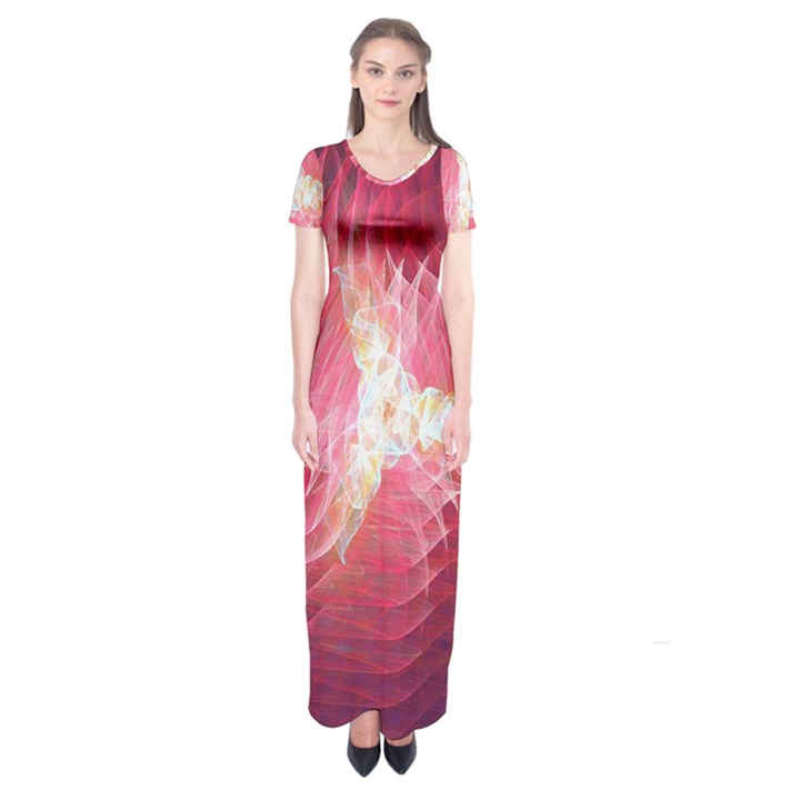 Fractal Red Sample Abstract Pattern Background Short Sleeve Maxi Dress