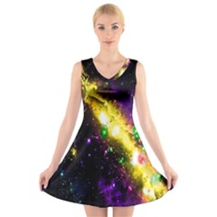 Galaxy Deep Space Space Universe Stars Nebula V-neck Sleeveless Skater Dress by Amaryn4rt