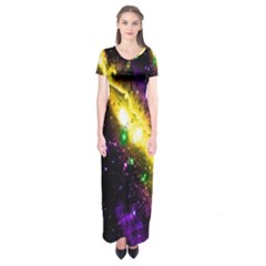 Galaxy Deep Space Space Universe Stars Nebula Short Sleeve Maxi Dress by Amaryn4rt