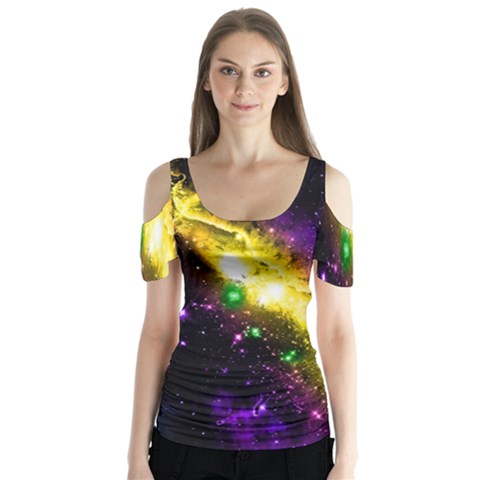 Galaxy Deep Space Space Universe Stars Nebula Butterfly Sleeve Cutout Tee  by Amaryn4rt