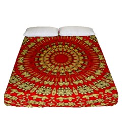 Gold And Red Mandala Fitted Sheet (queen Size)