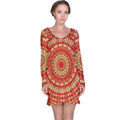 Gold And Red Mandala Long Sleeve Nightdress