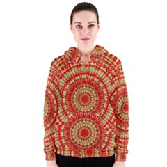 Gold And Red Mandala Women s Zipper Hoodie