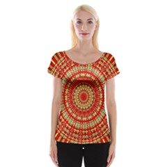 Gold And Red Mandala Women s Cap Sleeve Top