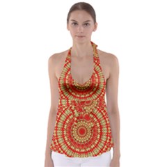 Gold And Red Mandala Babydoll Tankini Top