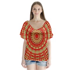 Gold And Red Mandala Flutter Sleeve Top