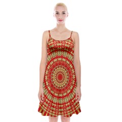 Gold And Red Mandala Spaghetti Strap Velvet Dress