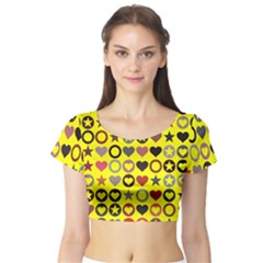 Heart Circle Star Seamless Pattern Short Sleeve Crop Top (tight Fit) by Amaryn4rt