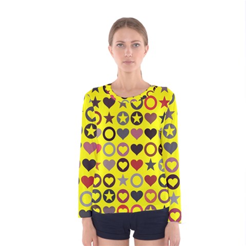 Heart Circle Star Seamless Pattern Women s Long Sleeve Tee by Amaryn4rt