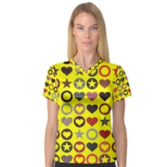 Heart Circle Star Seamless Pattern Women s V-neck Sport Mesh Tee