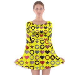 Heart Circle Star Seamless Pattern Long Sleeve Skater Dress