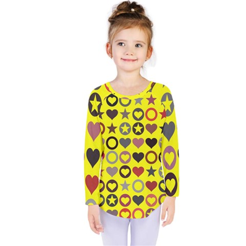 Heart Circle Star Seamless Pattern Kids  Long Sleeve Tee by Amaryn4rt