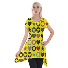 Heart Circle Star Seamless Pattern Short Sleeve Side Drop Tunic