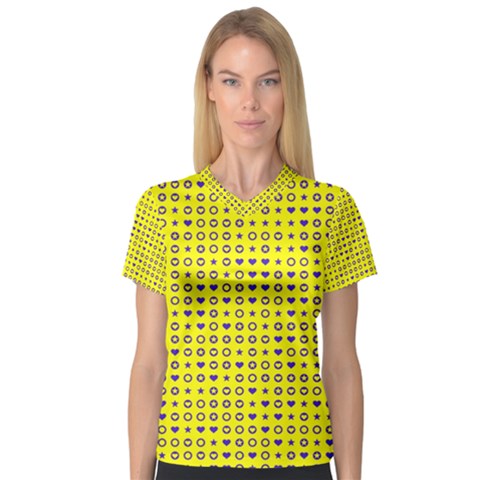 Heart Circle Star Seamless Pattern Women s V-neck Sport Mesh Tee by Amaryn4rt