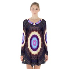 Mandala Art Design Pattern Ornament Flower Floral Long Sleeve Velvet V-neck Dress by Amaryn4rt