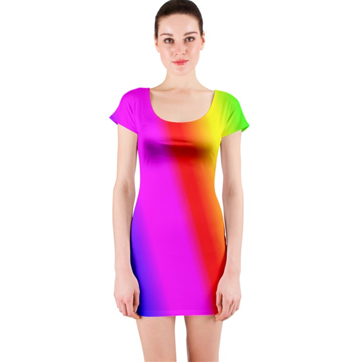 Multi Color Rainbow Background Short Sleeve Bodycon Dress