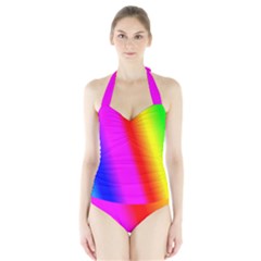 Multi Color Rainbow Background Halter Swimsuit by Amaryn4rt