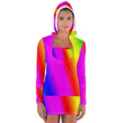 Multi Color Rainbow Background Women s Long Sleeve Hooded T-shirt