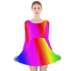 Multi Color Rainbow Background Long Sleeve Velvet Skater Dress by Amaryn4rt