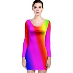 Multi Color Rainbow Background Long Sleeve Velvet Bodycon Dress