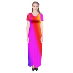 Multi Color Rainbow Background Short Sleeve Maxi Dress