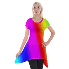 Multi Color Rainbow Background Short Sleeve Side Drop Tunic by Amaryn4rt