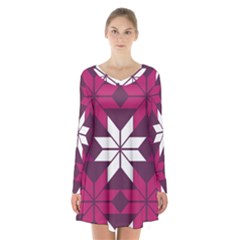 Pattern Background Texture Aztec Long Sleeve Velvet V-neck Dress