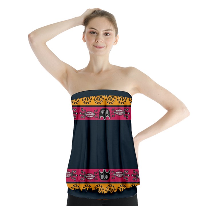 Pattern Ornaments Africa Safari Summer Graphic Strapless Top