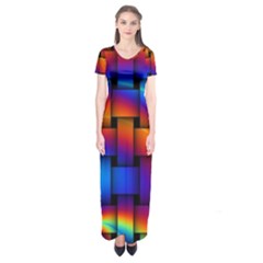 Rainbow Weaving Pattern Short Sleeve Maxi Dress