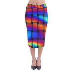 Rainbow Weaving Pattern Velvet Midi Pencil Skirt