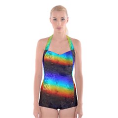 Rainbow Color Prism Colors Boyleg Halter Swimsuit 