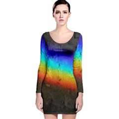 Rainbow Color Prism Colors Long Sleeve Velvet Bodycon Dress