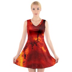 Star Clusters Rosette Nebula Star V-neck Sleeveless Skater Dress by Amaryn4rt