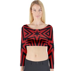 Star Red Kaleidoscope Pattern Long Sleeve Crop Top by Amaryn4rt