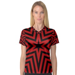 Star Red Kaleidoscope Pattern Women s V-neck Sport Mesh Tee