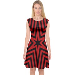 Star Red Kaleidoscope Pattern Capsleeve Midi Dress