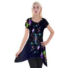 Star Structure Many Repetition Short Sleeve Side Drop Tunic