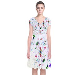 Star Structure Many Repetition Short Sleeve Front Wrap Dress