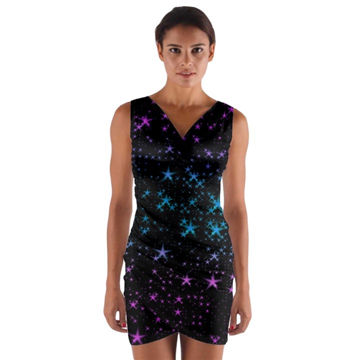 Stars Pattern Seamless Design Wrap Front Bodycon Dress